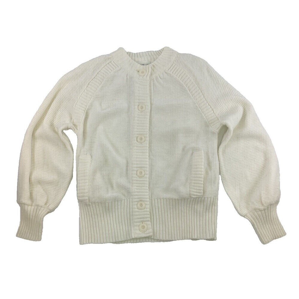 BOGO Tami Sportswear Cream Cardigan Sweater Button Ribbed Trim Crew Acrylic Larg